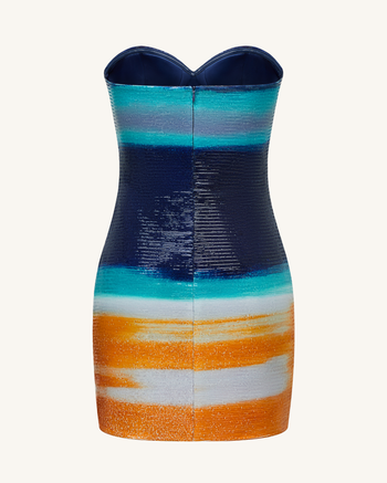 Olivia Paillettenkleid mit metallischen Herzmotiven – Blau/Orange