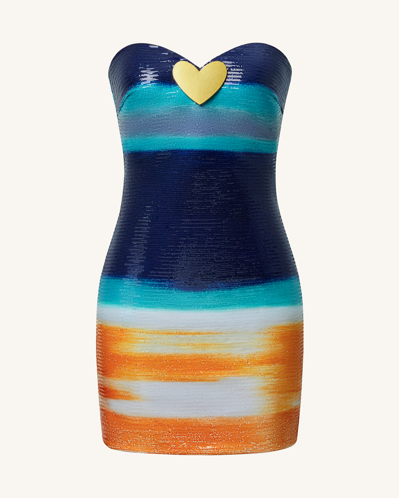 Olivia Paillettenkleid mit metallischen Herzmotiven – Blau/Orange