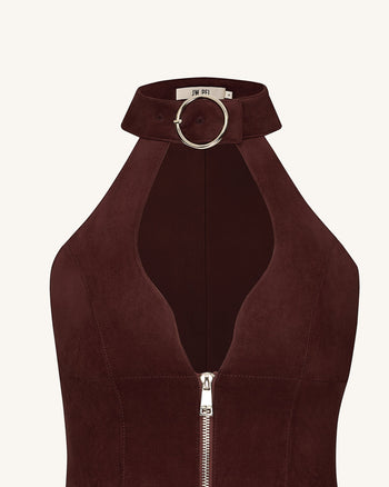 Ruby Neckholder-Minikleid mit Reißverschluss - Kaffee-Rot
