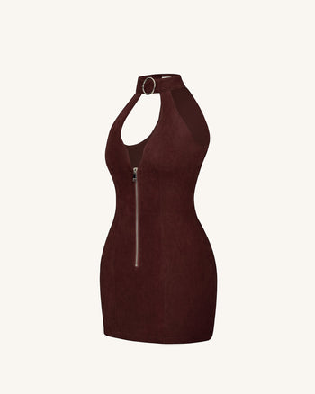 Ruby Neckholder-Minikleid mit Reißverschluss - Kaffee-Rot