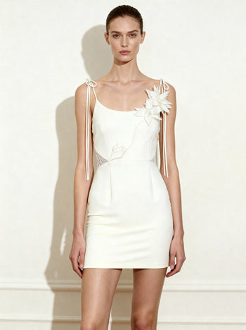 Floral Vine Tie Kleid - Weiß