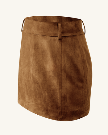 Grace Zweiteiliges Set aus Kunstwildleder - Crop-Top und Minirock - Camel