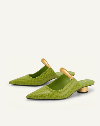 Helena Mules in Schlangenoptik mit Durchbrüchen - Grün