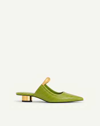 Helena Mules in Schlangenoptik mit Durchbrüchen - Grün