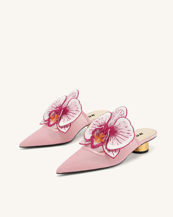 Helena Bestickte Mules mit Durchbrüchen - Rosa