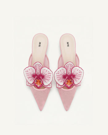 Helena Bestickte Mules mit Durchbrüchen - Rosa