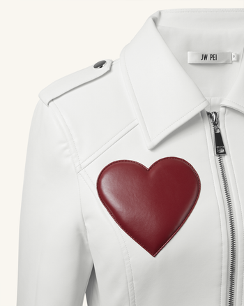 Sophie Kurzgeschnittene Lederjacke - Weiß & Rot