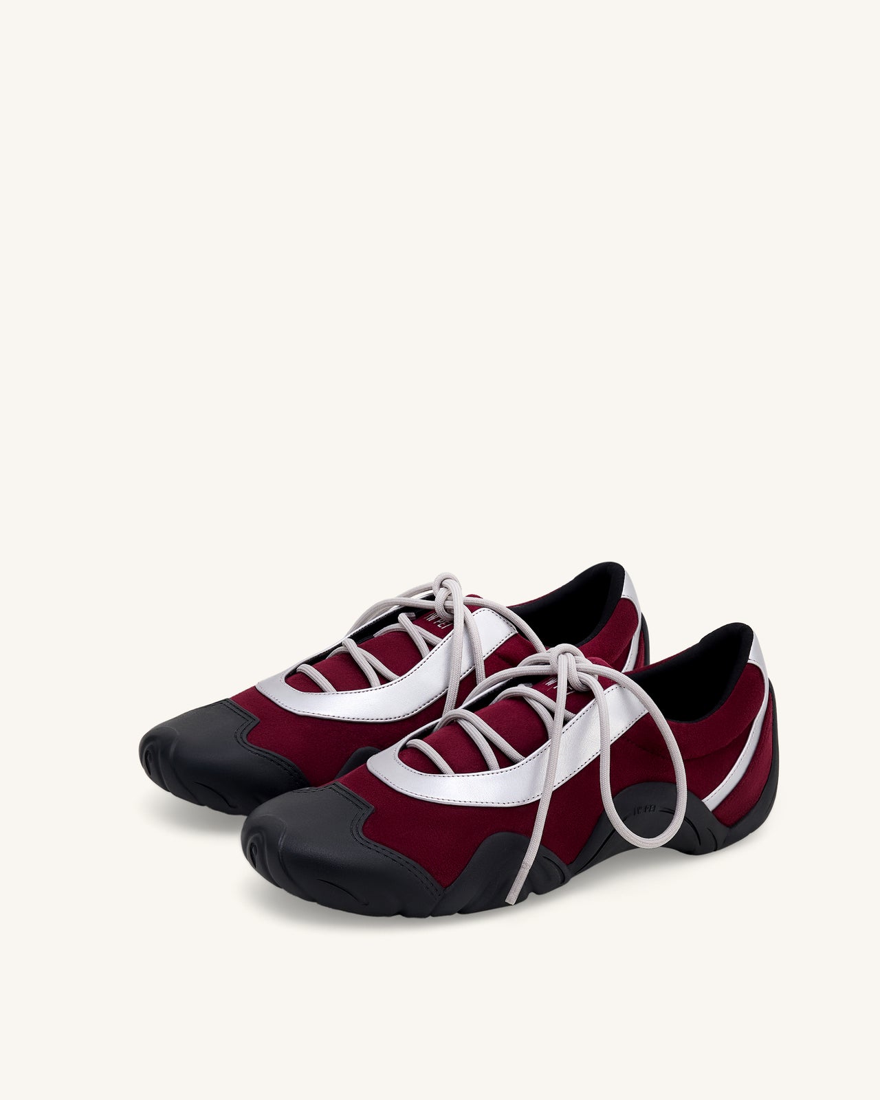 Caitlin Kunstwildleder-Schnürballerina-Sneaker - Bordeaux & Hellgrau