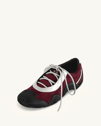 Caitlin Kunstwildleder-Schnürballerina-Sneaker - Bordeaux & Hellgrau
