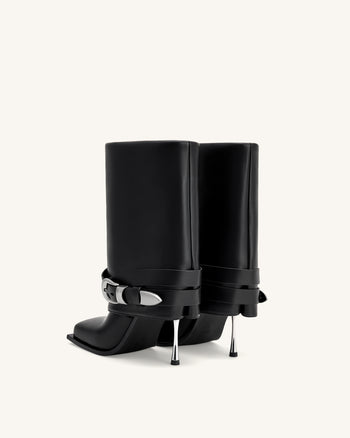 Emilia Westerne Stilettos mit Schnallen aus Leder - Schwarz