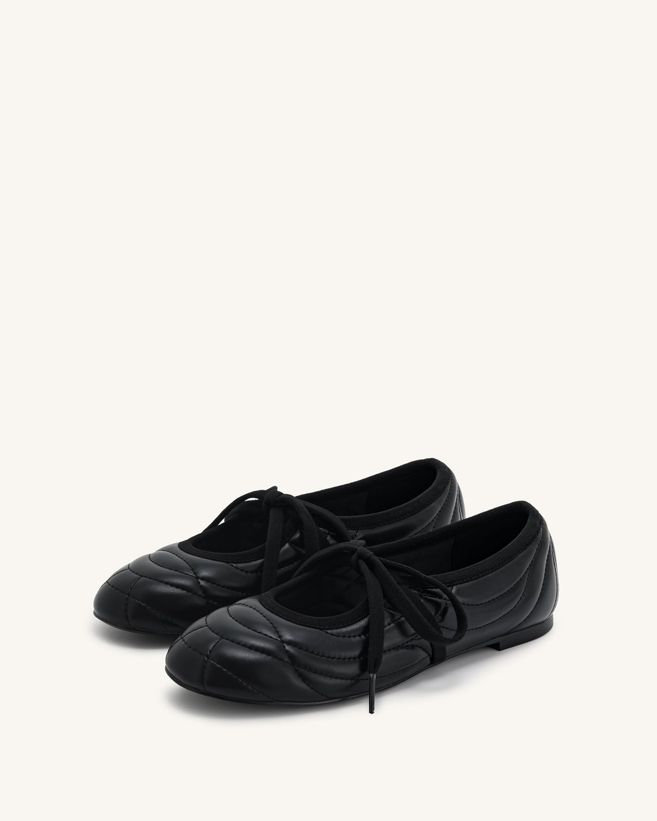 Erika Topstitching Lace-Up Ballerinas - Schwarz