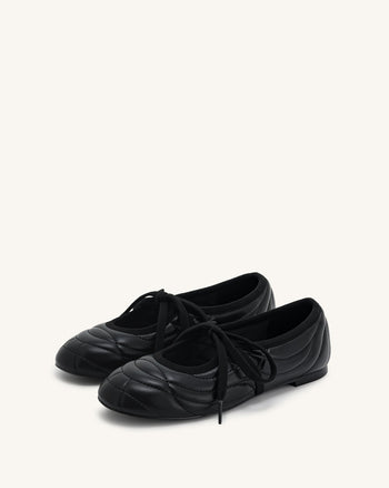 Erika Topstitching Lace-Up Ballerinas - Schwarz