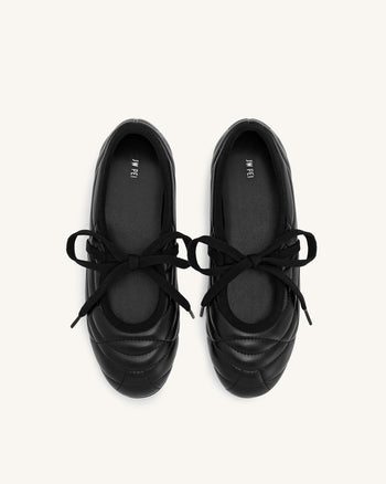 Erika Topstitching Lace-Up Ballerinas - Schwarz