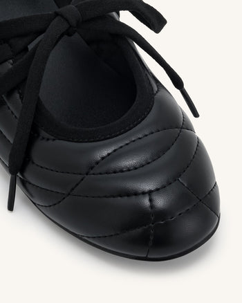 Erika Topstitching Lace-Up Ballerinas - Schwarz