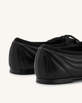 Erika Topstitching Lace-Up Ballerinas - Schwarz