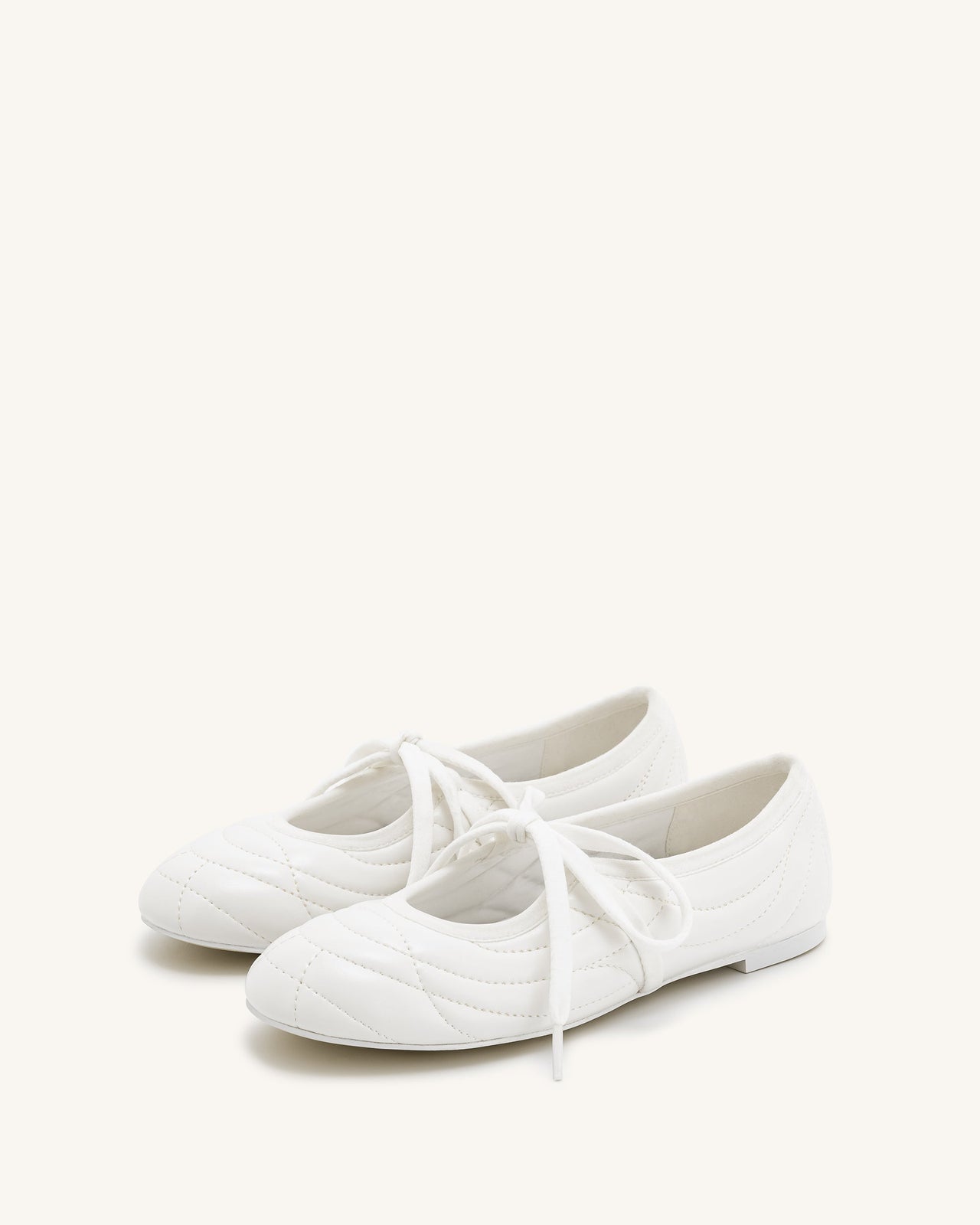 Erika Topstitching Lace-Up Ballerinas - Weiß