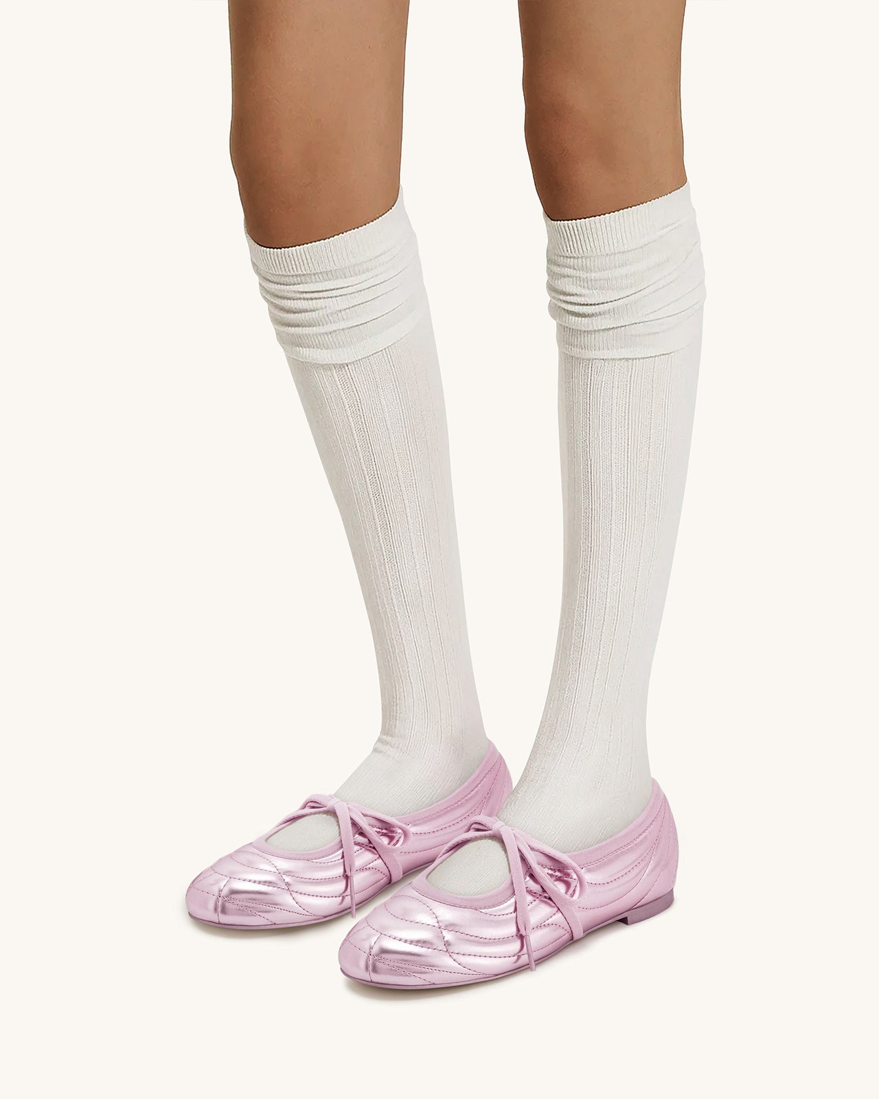 Erika Topstitching Lace-Up Ballerinas - Rosa
