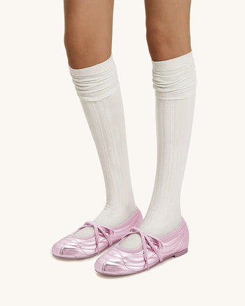 Erika Topstitching Lace-Up Ballerinas - Rosa
