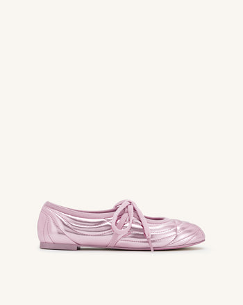 Erika Topstitching Lace-Up Ballerinas - Rosa