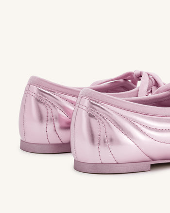 Erika Topstitching Lace-Up Ballerinas - Rosa