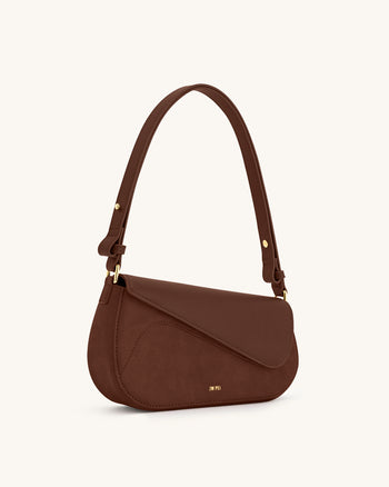 Addisyn Schultertasche mit Veloursleder Panel - Mokka Braun