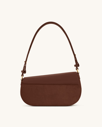 Addisyn Schultertasche mit Veloursleder Panel - Mokka Braun