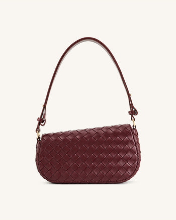 Addisyn Schultertasche mit Flechtstruktur – Burgunderrot