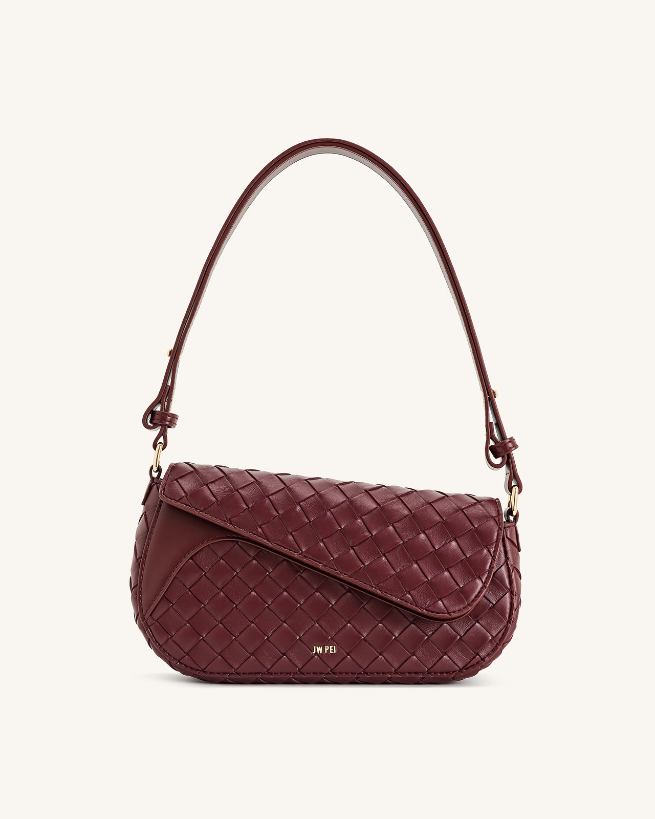 Addisyn Schultertasche mit Flechtstruktur – Burgunderrot