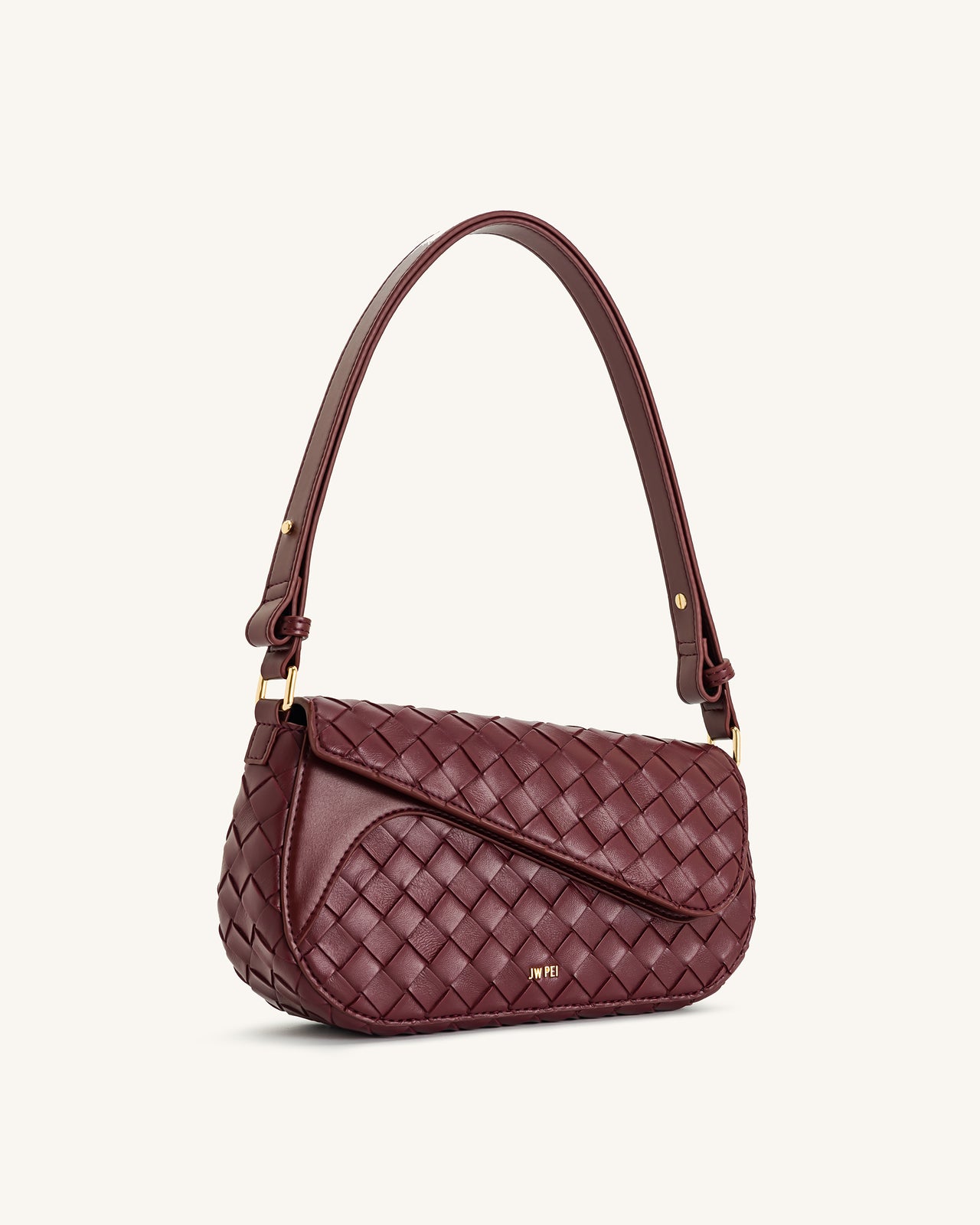 Addisyn Schultertasche mit Flechtstruktur – Burgunderrot
