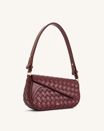 Addisyn Schultertasche mit Flechtstruktur – Burgunderrot