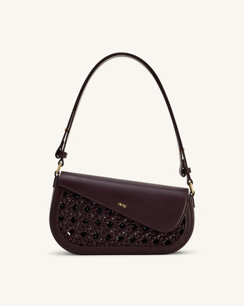 Addisyn Schultertasche mit gewebtem Panel - Bordeaux