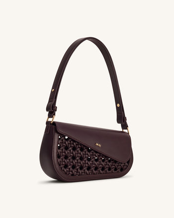 Addisyn Schultertasche mit gewebtem Panel - Bordeaux