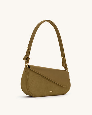 Addisyn Schultertasche mit Veloursleder-Panel - Oliv