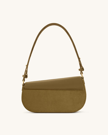 Addisyn Schultertasche mit Veloursleder-Panel - Oliv