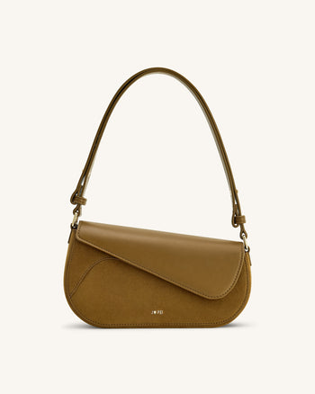 Addisyn Schultertasche mit Veloursleder-Panel - Oliv