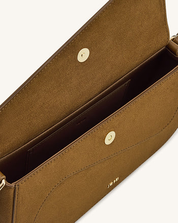 Addisyn Schultertasche mit Veloursleder-Panel - Oliv