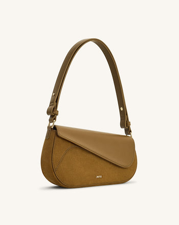 Addisyn Schultertasche mit Veloursleder-Panel - Oliv