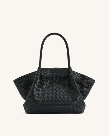 Hana Tote Bag Mittelgroß mit Flechtstruktur – Schwarz
