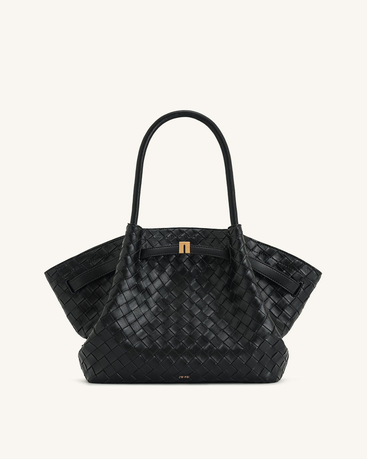 Hana Tote Bag Mittelgroß mit Flechtstruktur – Schwarz