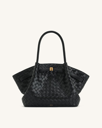 Hana Tote Bag Mittelgroß mit Flechtstruktur – Schwarz