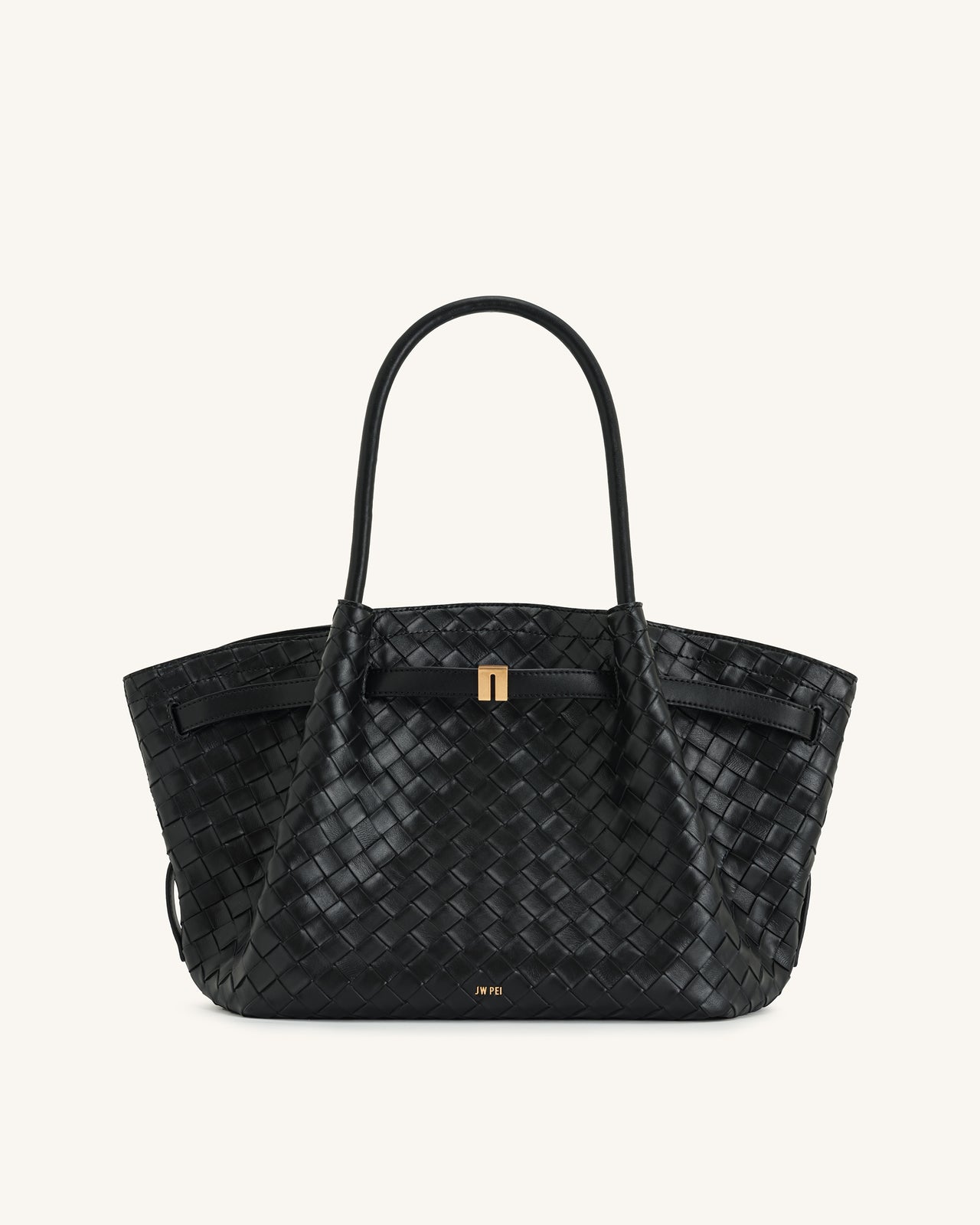 Hana Tote Bag Mittelgroß mit Flechtstruktur – Schwarz