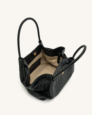 Hana Tote Bag Mittelgroß mit Flechtstruktur – Schwarz