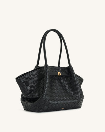 Hana Tote Bag Mittelgroß mit Flechtstruktur – Schwarz