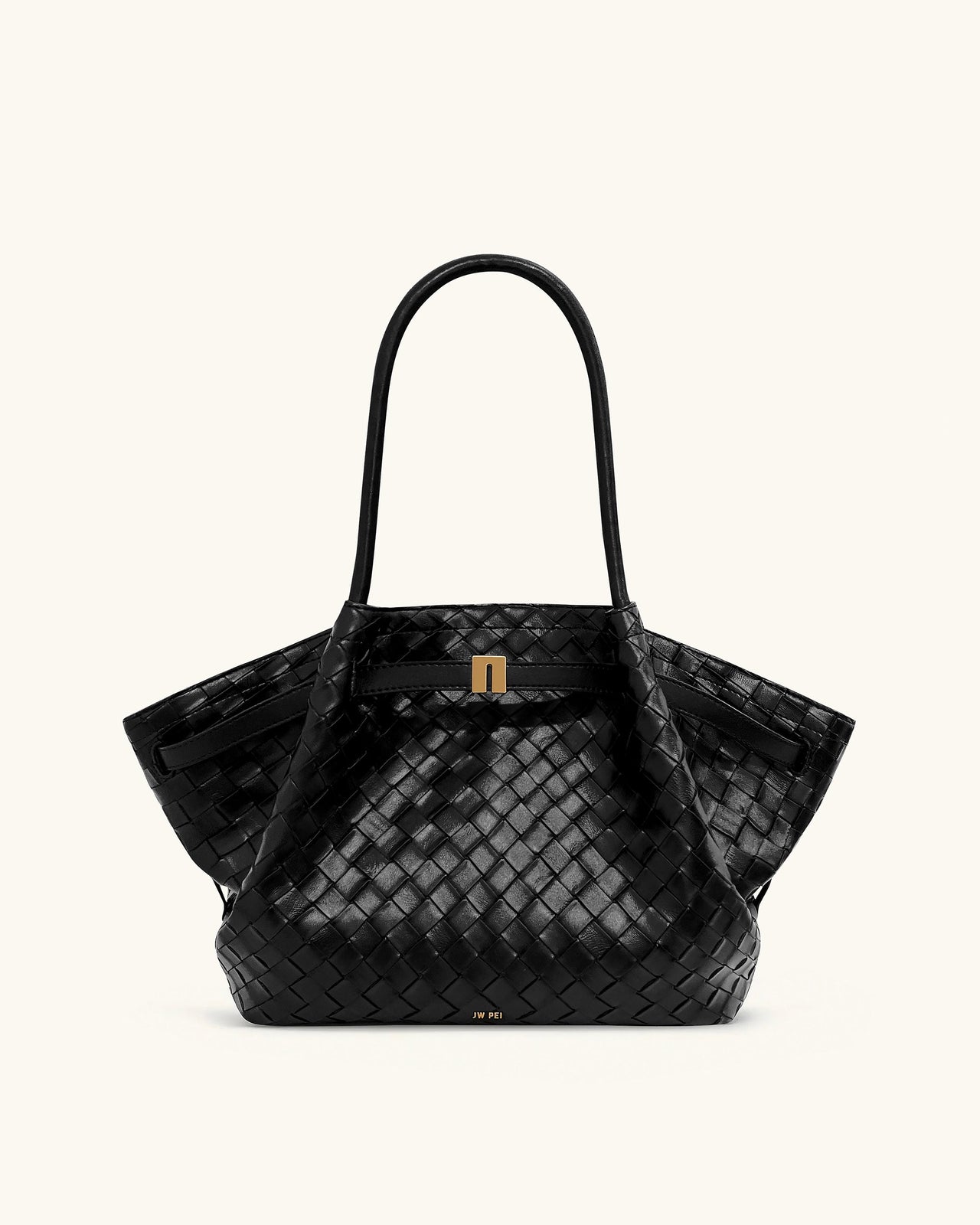 Hana Tote Bag Mittelgroß mit Flechtstruktur – Schwarz