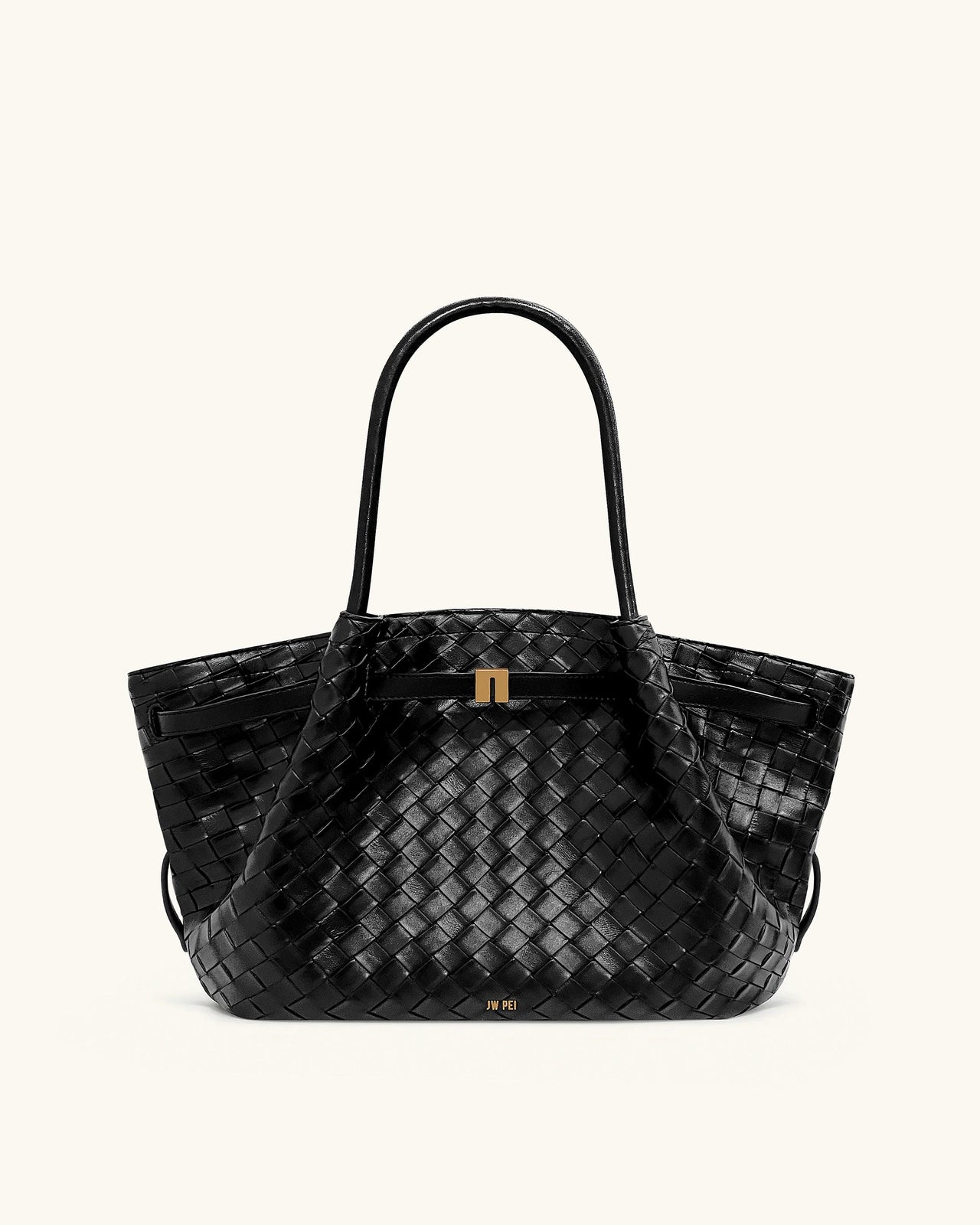Hana Tote Bag Mittelgroß mit Flechtstruktur – Schwarz