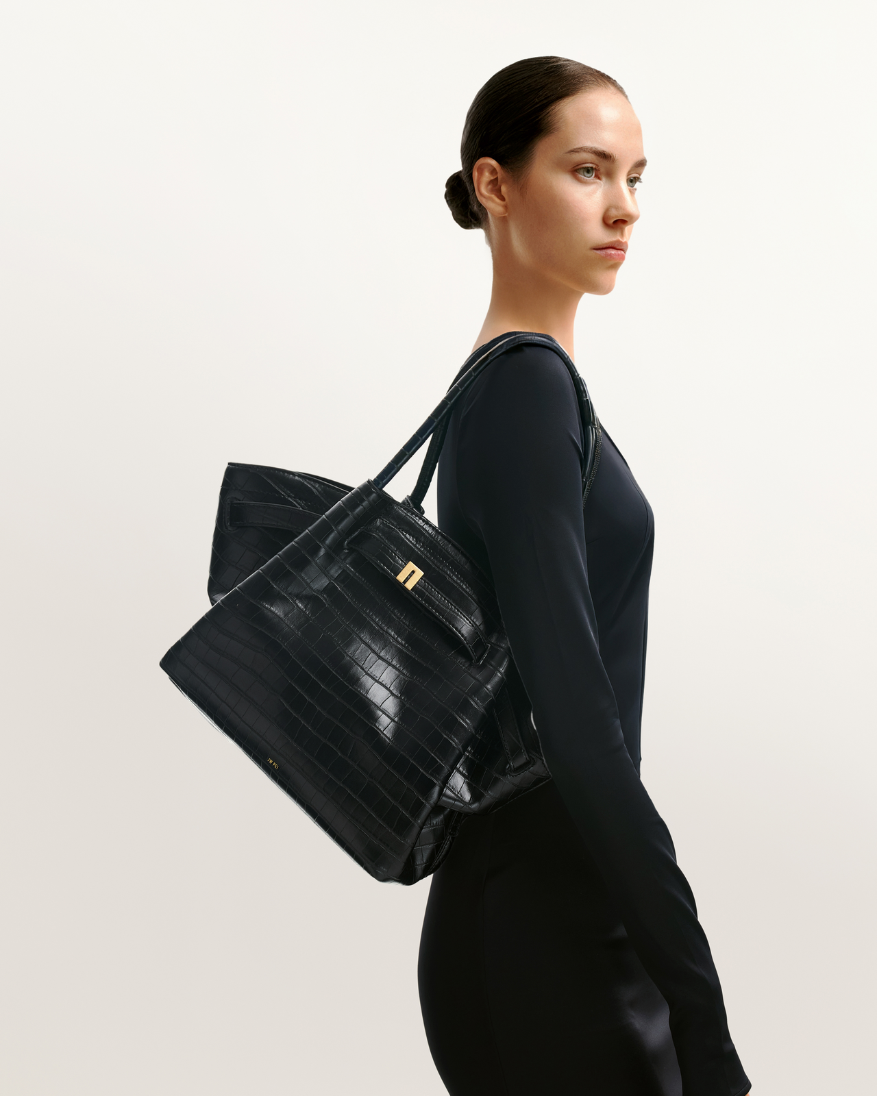 Hana Medium Tote Bag – Schwarzes Krokodil