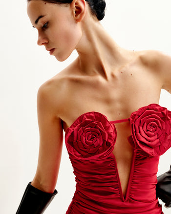 Bailee Rotes Tube-Minikleid mit Blumenapplikationen und Raffung - Rot