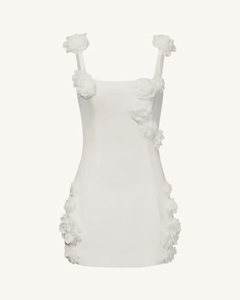 Elaina Weißes Mini-Kleid mit Rosetten-Applikation - Weiß