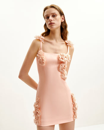 Elaina Mini-Kleid mit rosafarbener Rosetten-Applikation - Aprikose