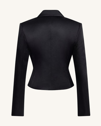 Satin Taillierter Kurzer Blazer - Schwarz